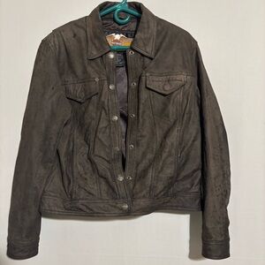 Harley Davidson Motorcycle Genuine Leather Brown Stampede Jacket Size L/W